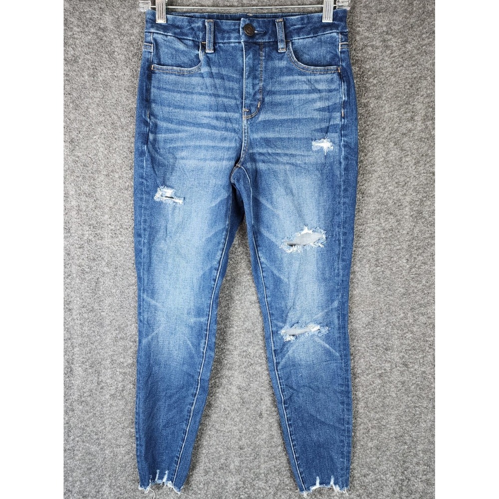 American Eagle Jeans Womens 4 The Dream Jean Blue Distressed Raw Hem EUC